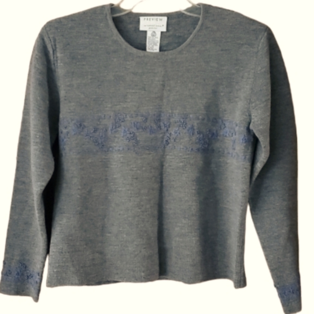 Preview International Petites Vintage Womans XS Merino Wool Embroidered Sweater